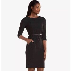 MM. LaFleur Etsuko Dress Black Pockets 3/4 Sleeve With BELT Size 2 $255